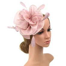 Вуалет с оголовьем перо Цветочные пиллбокс сетка шляпа для женщин Коктейльная розовая