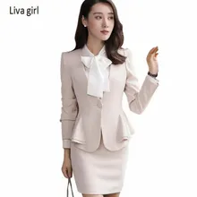 Осенне-зимний женский костюм с юбкой, элегантный деловой костюм с длинным рукавом и оборками, Офисная Женская одежда размера плюс, Рабочая форма