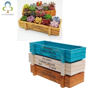 

Garden Wooden Flower Pot Decorative Vintage Succulent Wooden Boxes Crates Rectangle Table Flower Pot Gardening Device TDJ