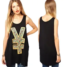 Летние женские Топы европейский и американский уличный черный повседневный принт жилет средней длины тонкие с круглым вырезом рубашки XS-XXL