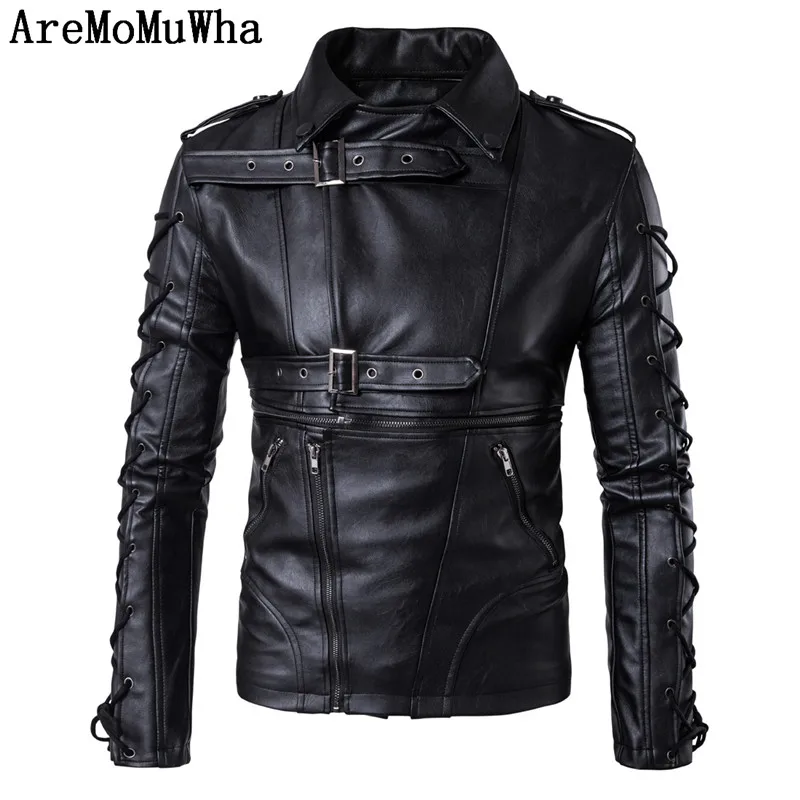 

AreMoMuWha New European and American punk rock costumes Men's large size leather clothing Harley locomotive leathe jacket QX044