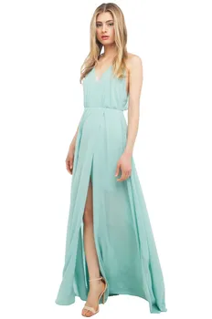 

Summer New Fashion Women Customize Vestido Dress Ladies Plus Size Elegant Sexy V Neck Backless Slit Maxi Long Chiffon Dresses