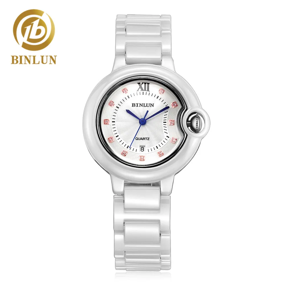 

BINLUN Luxury White Ceramic Women Quartz Watch Elegant Diamond Dial Waterproof Women's Quartz Watch Reloj Femenino Cartiertable
