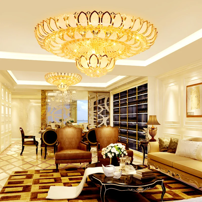 

LED Lights Modern Ceiling Lighting Fixture Crystal Ceiling Lamp American Golden Lotus Flower Ceiling Lights Home Indoor Lighting