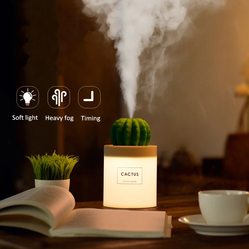 

280ML Ultrasonic Air Humidifier Creative Cactus Night Lihgt Essential Aroma Oil Diffuser USB Mist Maker Fogger For Home Car