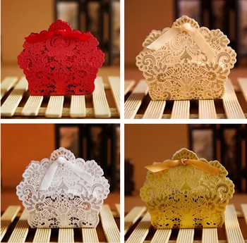 

100pcs Red/ White/ Gold / Champagne Laser Cut Wedding Favor Boxes Wedding Candy Box Casamento Wedding Favors Gifts Box