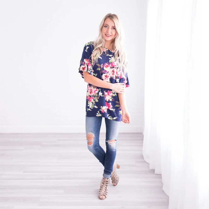 maternity blouse-maternity tops-maternity tshirt-navy blue front 02 AS1752