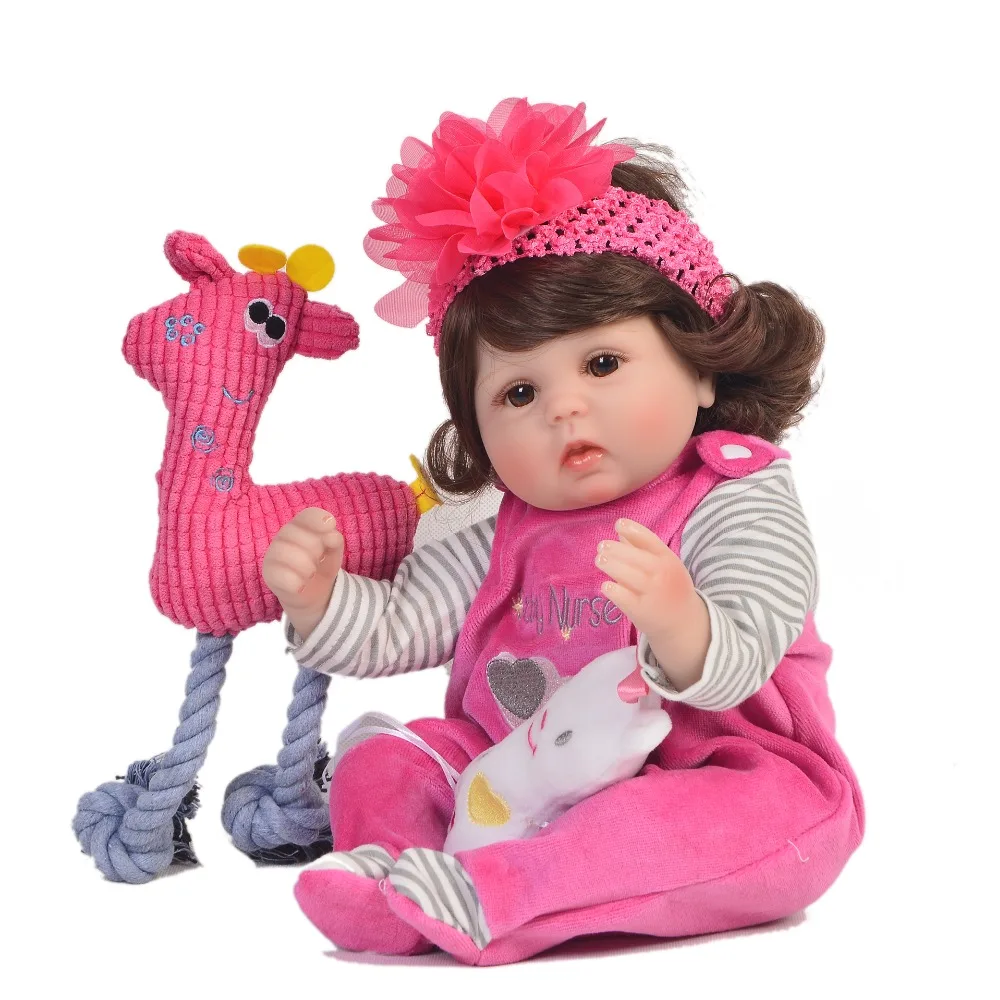 

bebes Reborn silicone baby dolls toys 18"43cm curly hair girl real baby doll child birthday gift play house toys boneca reborn