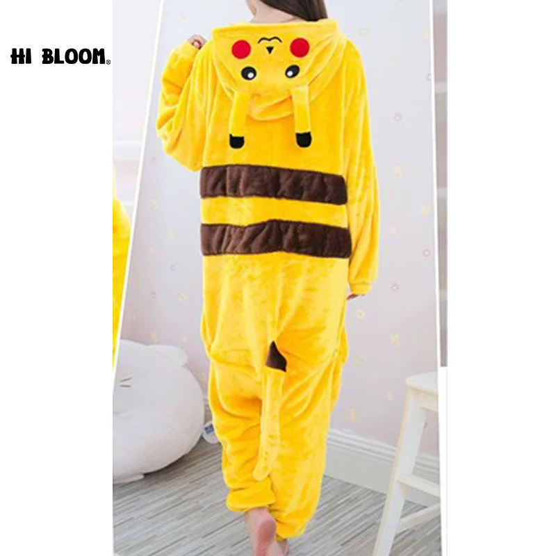 

HI BLOOM Pikachu Jumpsuits Animal Hoodie Sleepwear Home Wear Adult Children Pikachu Onesie Costume Children Cartoon Pajamas