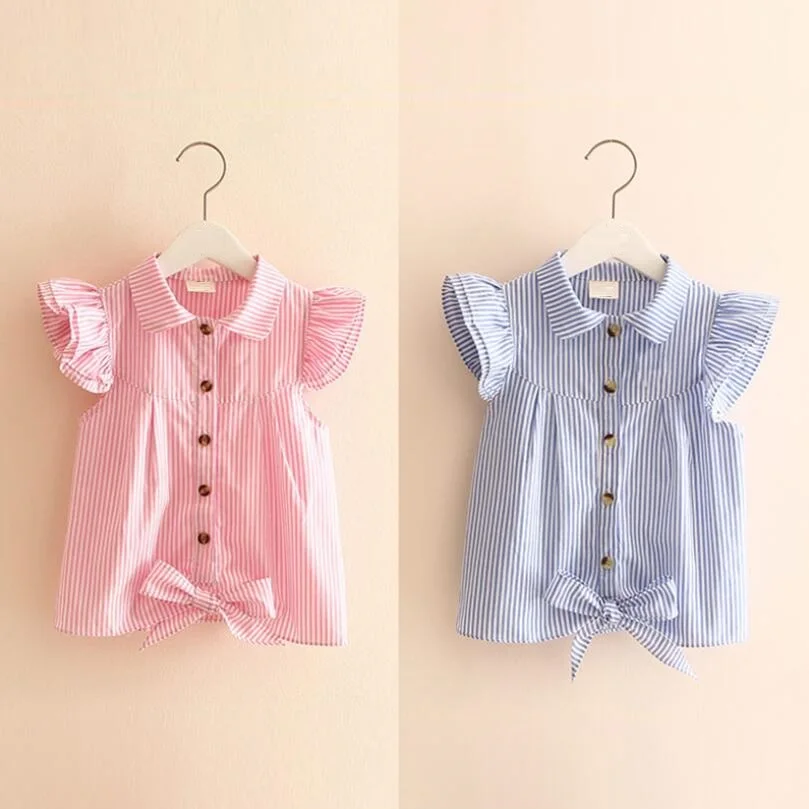 2017 Infant Baby Toddler Tops Summer Girls Shirts Causal Striped Girls