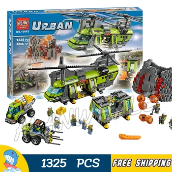 

1325pcs City Volcano Heavy lift Helicopter Model Building Blocks 10642 Police Assemble Brick Children Compatible With