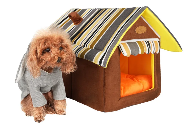 Съемные кровати для собак, двойной домик для домашних животных, коричневый домик для собак, кровати для кошек, подушка для собак, роскошные товары для домашних животных
