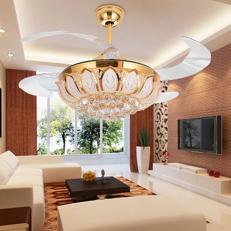 Led Crystal Invisible Retractable Ceiling Fan Led Lamp Led Light