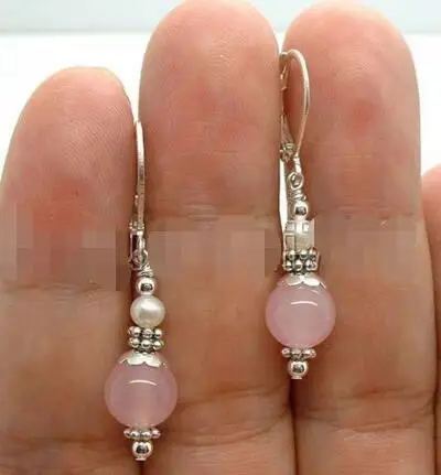 

Wholesale price 16new ^^^^Handmade Rose Quartz W. FWP Freshwater pearl Sterling Silver Earrings Leverbacks