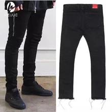 Herren Schwarz Skinny Jeans 424 FourTwoFour Seitlichem Reißverschluss Raw Kanten Männer Designer Denim Jeans Kpop Street Kostenloser Versand