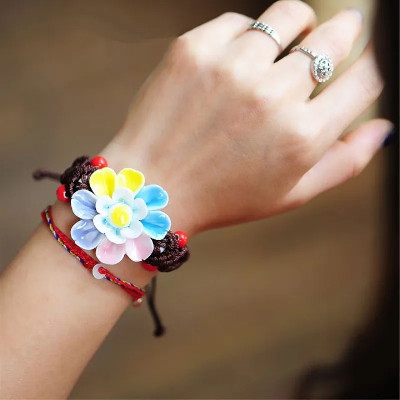 Beautiful Handmade Colorful Sun Flowers Cotton Strings Braided Glazed