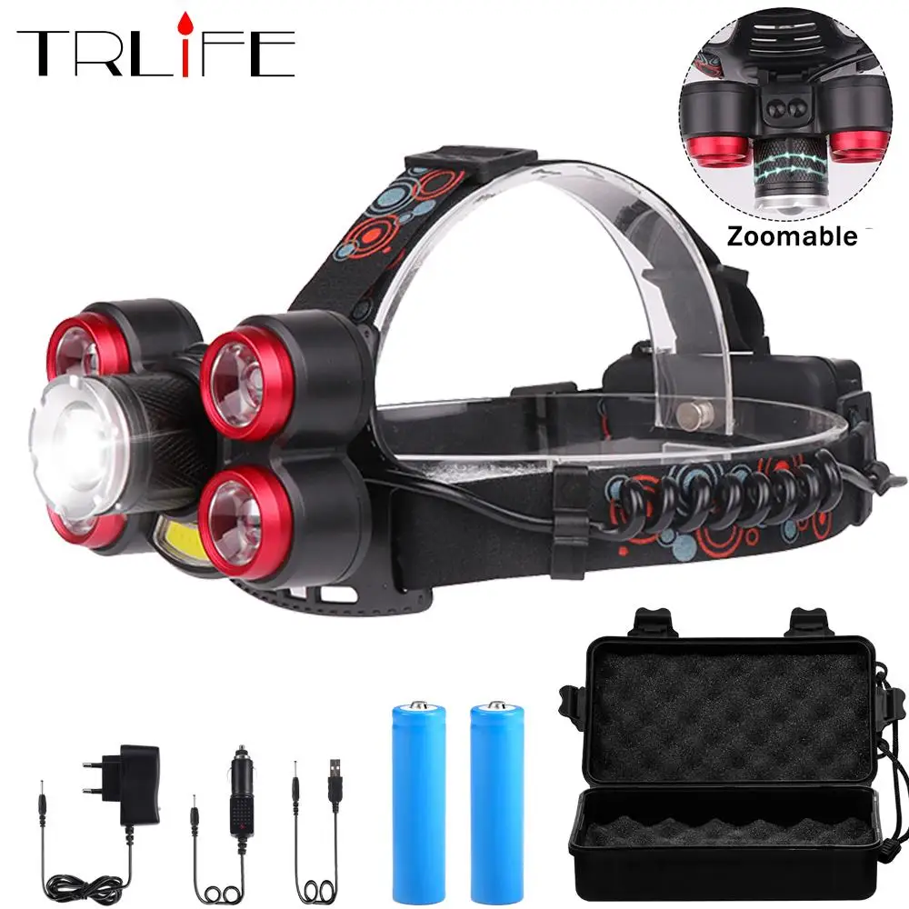 LED Headlamp Zoomable Powerful LED Headlight 1T6+4XPE+COB led Headlamps