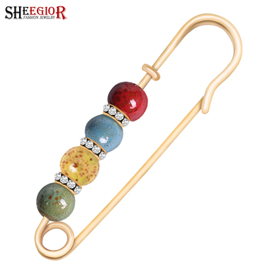 

SHEEGIOR Korean Gold Big Brooch Pins Colour Ceramics Cardigan Buckle Accessories Lovely Long Brooches for Women Clothing Jewelry