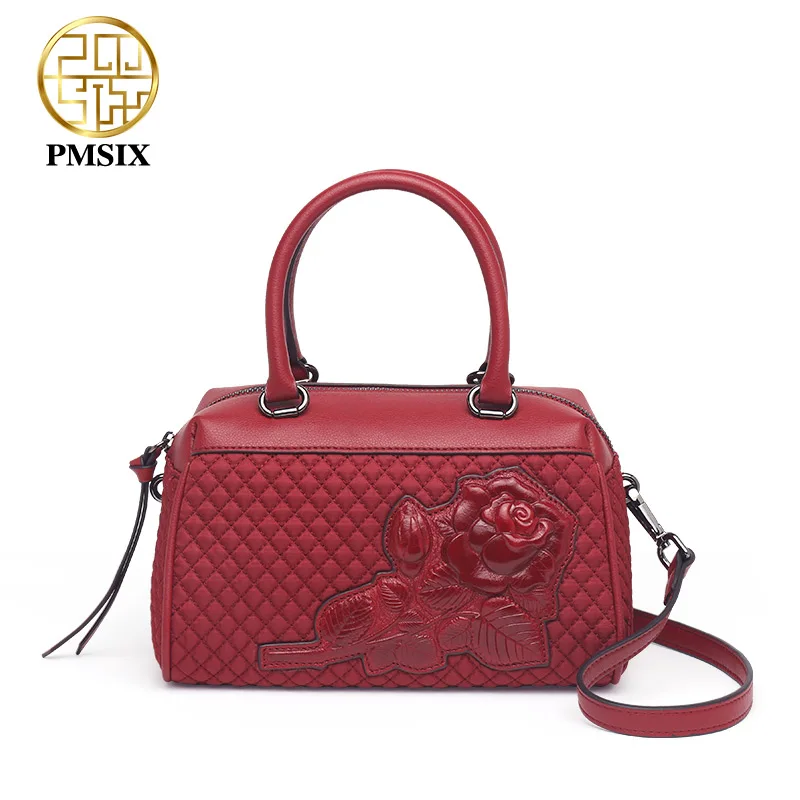 PMSIX 2020 Casual Embossed Floral Canvas Women's Bags With Long Shoulder Straps High Quality Bag Female Red Designer Handbags | Багаж и