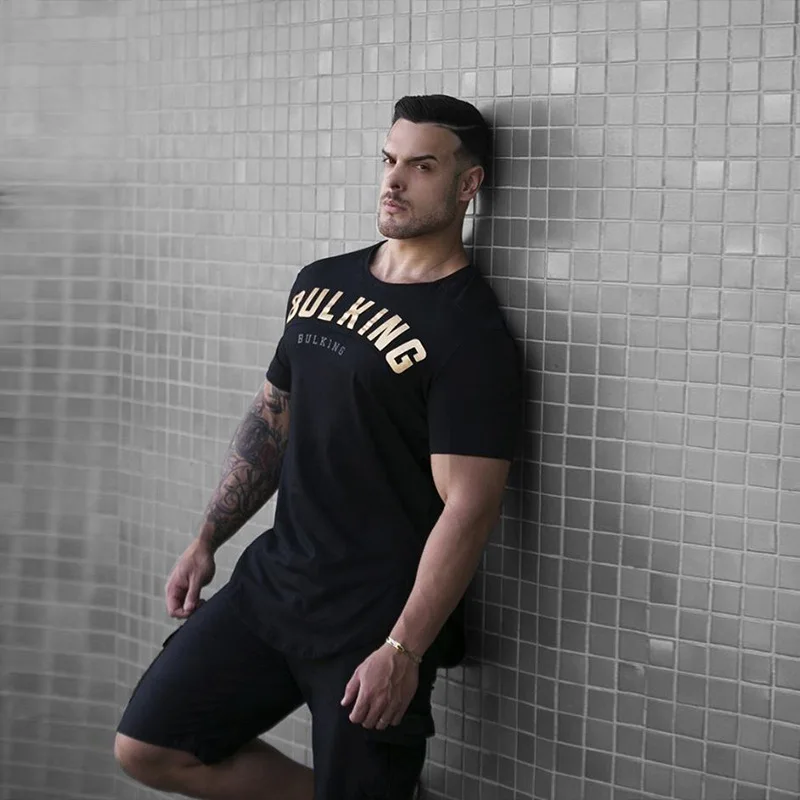 

Summer Fitness T-shirt Male European American style Loose Breathable Neck Coll Color Short-sleeved Bottoming shirt Top