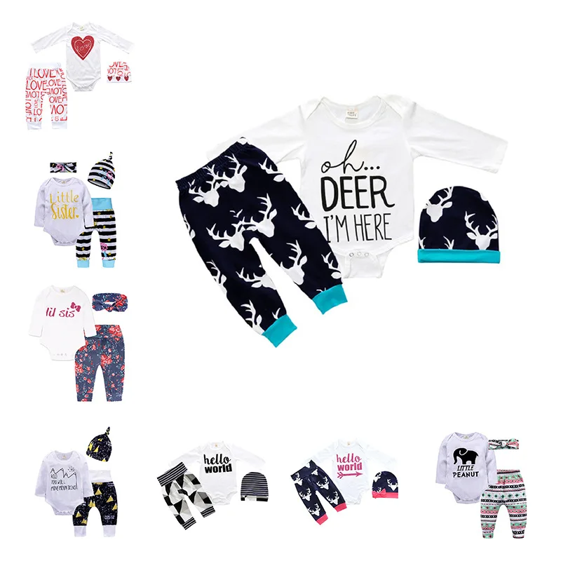 

kid clothes Children's suits infants boys girls autumn 3-piece sets hats+ long sleeves jumpsuit + pants cotton roupa infantil