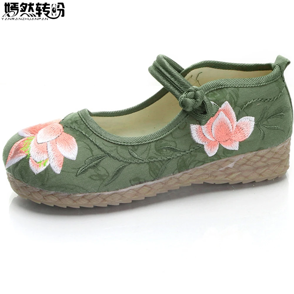 

New Chinese Women Flats Shoes Vintage Boho Cotton Linen Canvas Floral Embroidered Cloth Shoes Woman Soft Woven Round Toe Ballets