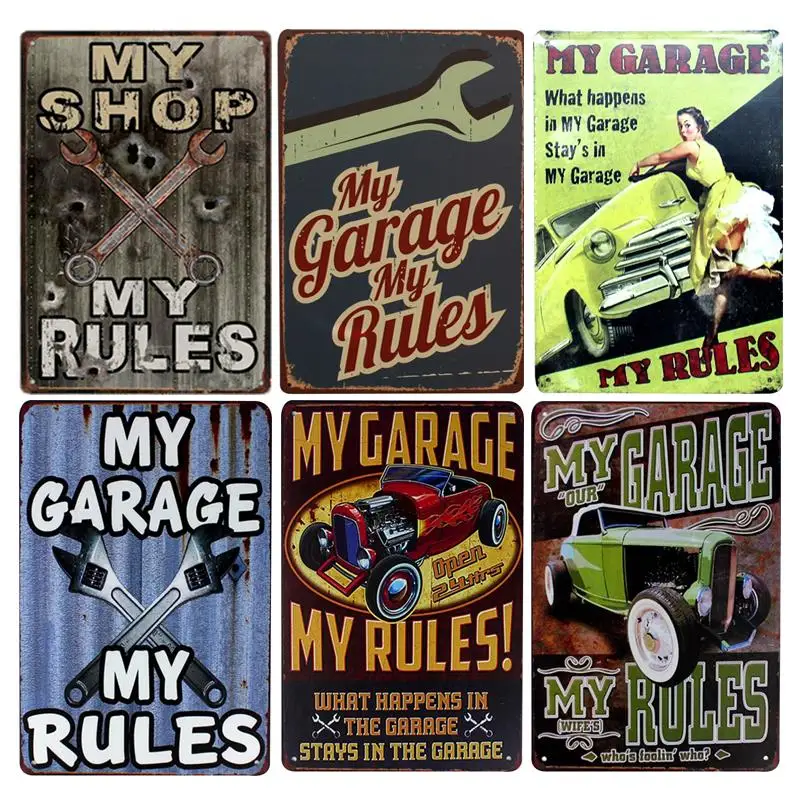 My Garage My Rules Vintage Metal Tin Signs Retro Plate Bar Art Decor Wall Poster 