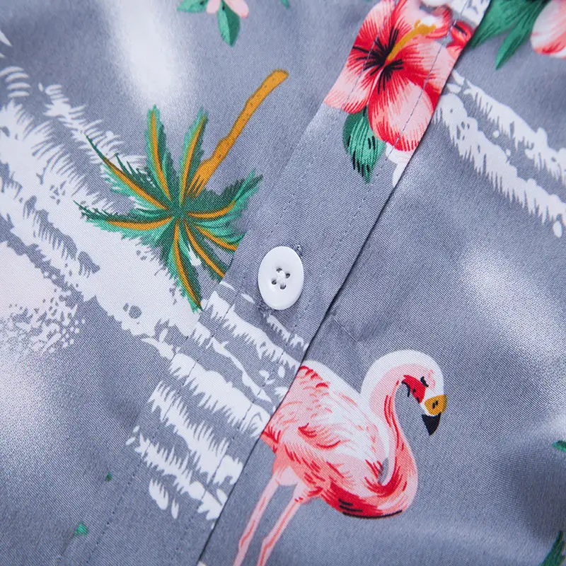 Мужские повседневное Фламинго гавайская рубашка летний бренд цветочный принт короткий рукав и пуговицы подпушка Тонкий Мужская