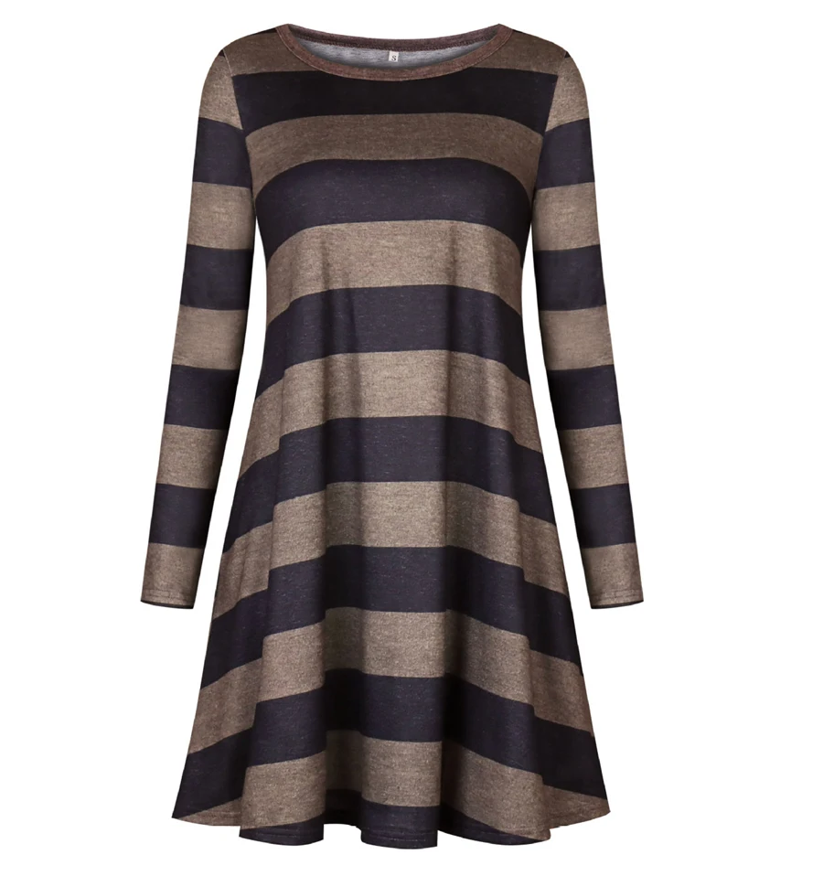 Gladiolus Autumn Winter Women Dress O-Neck Long Sleeve Striped Loose Casual Midi Dress Vestidos Verano 2018 Vestido Sundress (35)