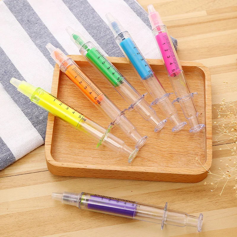 

48 pcs/Lot Syringe Highlighter pen Oblique Fluorescent marker pens Stationery items Office School supplies caneta escolar CB251