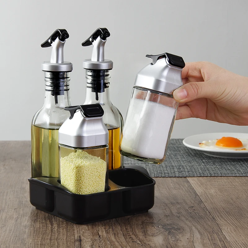 

2019 Direct Selling Potes Glass Condiment Jar Set Household Oil Jug Kitchen Sauce Vinegar Jars For Spices Container And Lids
