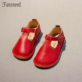 

2018 spring and autumn new children's shoes girls retro T-shaped soft bottom genuine leather princess shoes