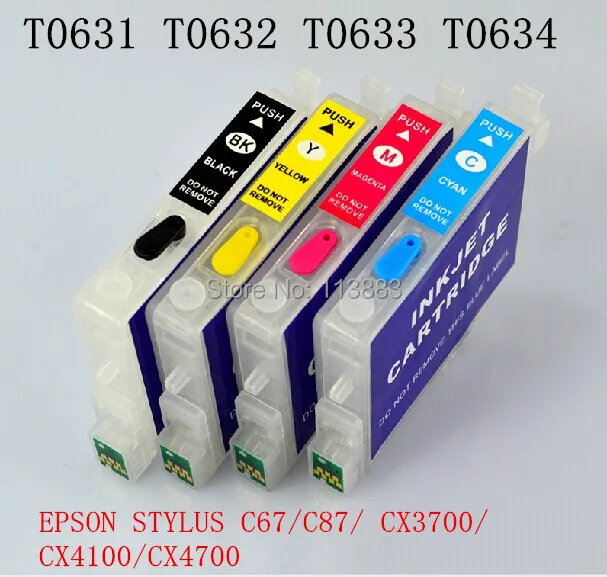 

4 color T0631- T0634 Refillable ink cartridge for EPSON  STYLUS C67/C87/ CX3700/CX4100/CX4700  Printers Auto reset chip