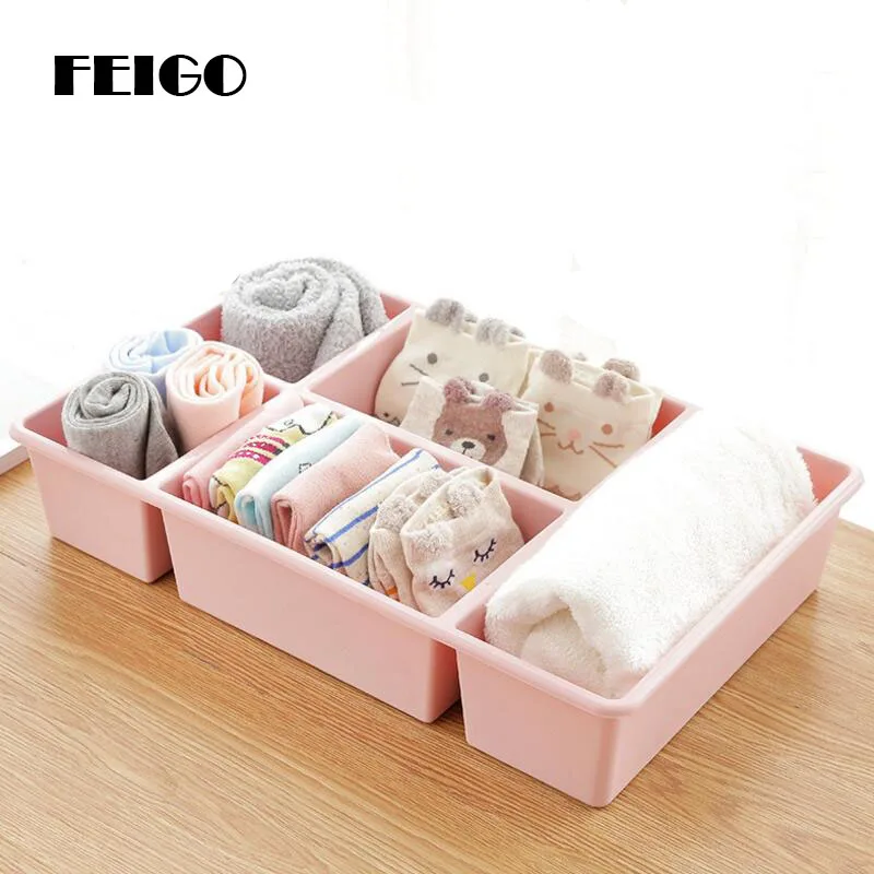 

FEIGO 5 Grids Storage Boxs Family/Office Desktop Debris Box Skin Care Makeup Remote Control Bathroom Jewelry Storage Boxs F900