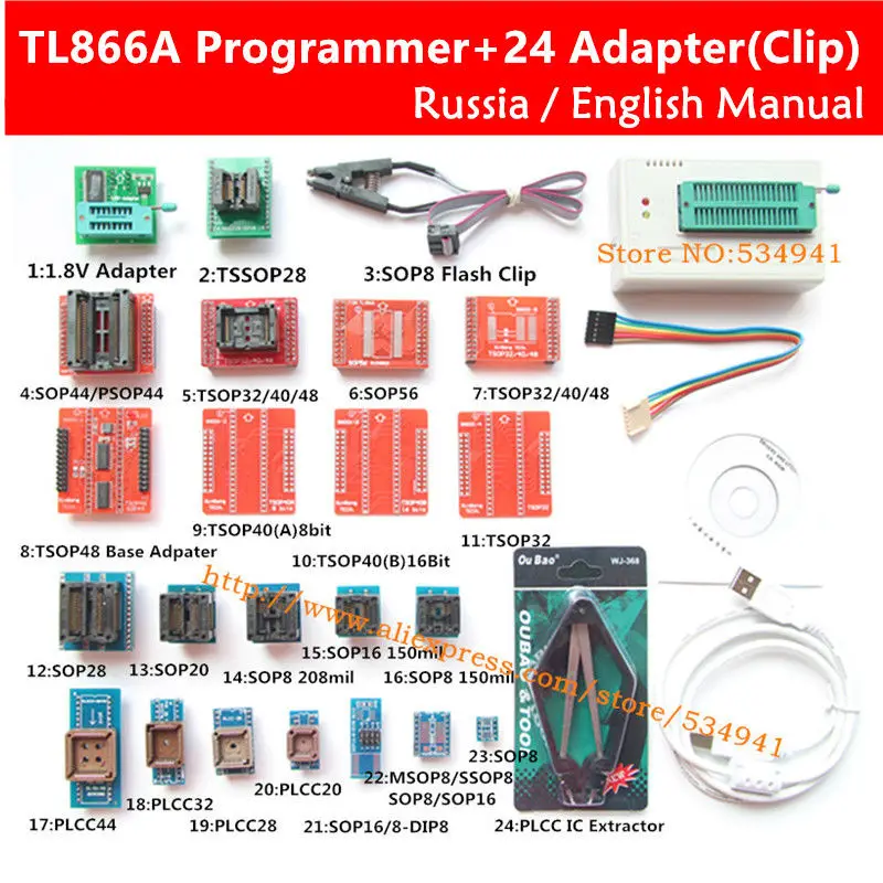 Original TL866A Universal minipro programmer +24 adapters + IC clip