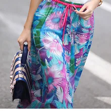 Женская летняя модная повседневная юбка в стиле бохо с высокой талией летняя свободная пляжная шикарная Макси Длинная Цветочная юбка Jupe Femme 50