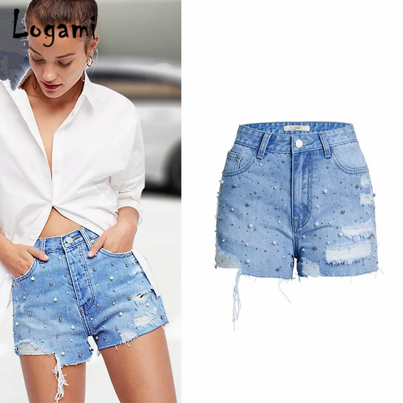Sexy Short Pearls Denim Shorts High 
