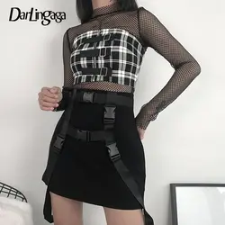Darlingaga Fashion PN мини-юбка на подтяжках с пряжкой, регулируемый ремень, высокая талия, короткая юбка 2019, летние юбки для женщин Harajuku