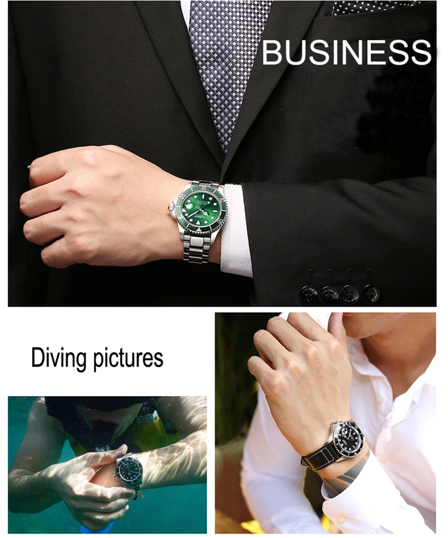 LOREO, водонепроницаемые, 200 м, мужские часы, Лидирующий бренд, Роскошные, бизнес, мужские часы, спортивные, для плавания, мужские часы, мужские наручные часы