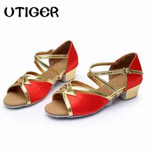 Детская танцевальная обувь для девочек и женщин, танцевальная обувь для танго, сальсы, латинских танцев, обувь на низком каблуке черного, серебряного, синего цвета, 6 видов цветов Танцевальная обувь WD023