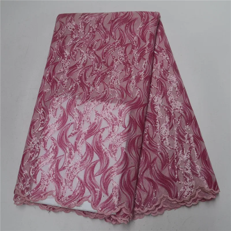 

Pink African Lace Fabric Newest Organza Lace Fabric With Sequins Embroidered Hot Selling Tulle Lace Fabric For Sewing PSA204-2