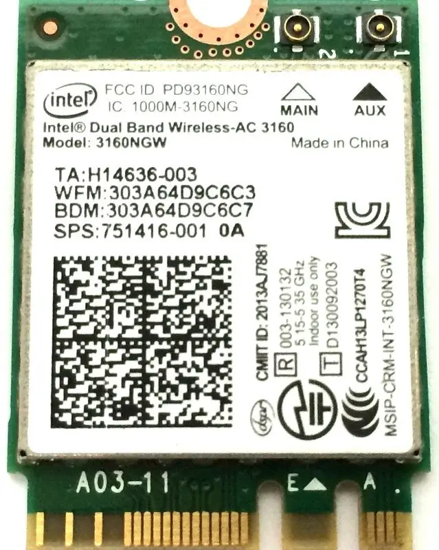 Intel Dual Band 3160ngw Беспроводной-AC 3160 3160ac ac3160 802.11ac Wi-Fi + Bluetooth для ASUS ux301la NGFF беспроводной сетевой карты