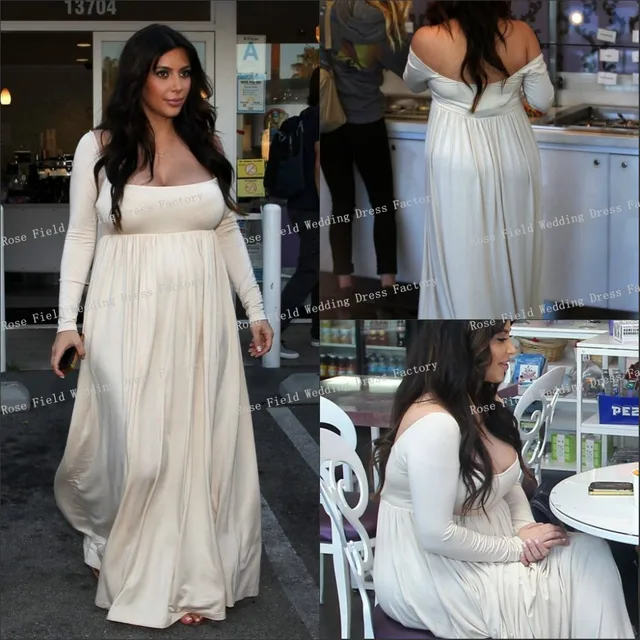Kim Kardashian Floor Length Pregnant Woman Dresses Off The Shoulder Kim Kardashian Floor Length Pregnant Woman Dresses Off The Shoulder Long Sleeves Plus Size Celebrity Inspired