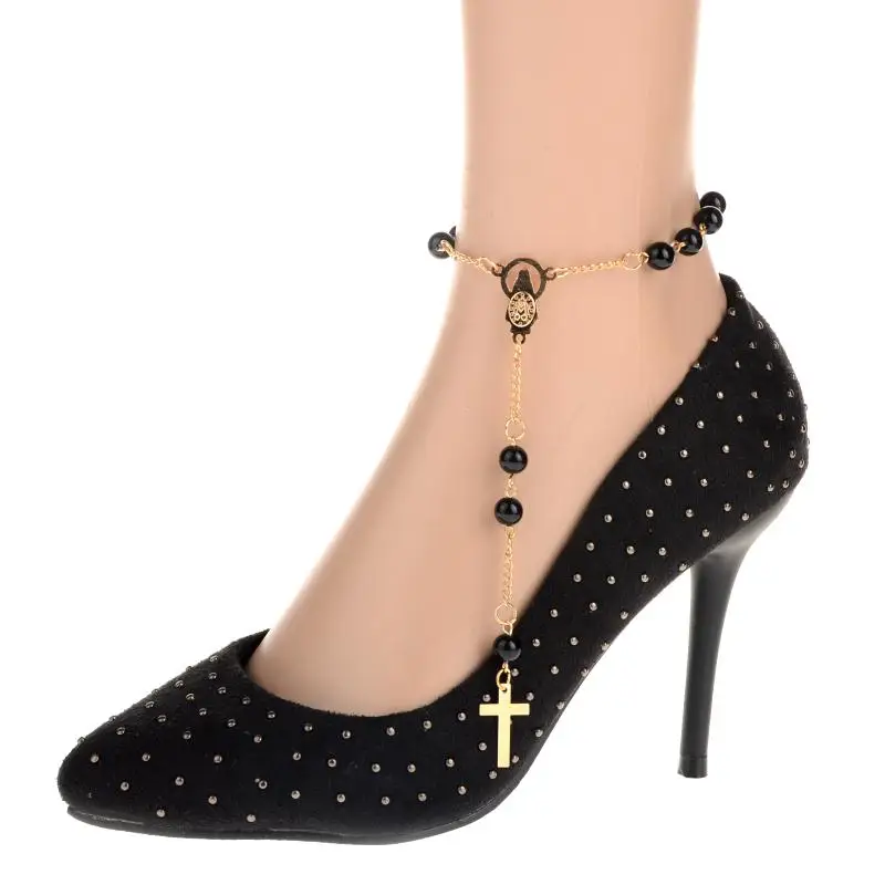 Fashion Catholic Cross Saints Rosary Beads Gold Chain High heel Anklet