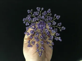 

latest design 4 inch 4mm purple amethysts beads flower shape Brooch