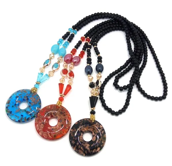 

Free Shipping fashion unique round pendant lampwork Murano art glass beaded pendant necklace Simulated Beads Necklace