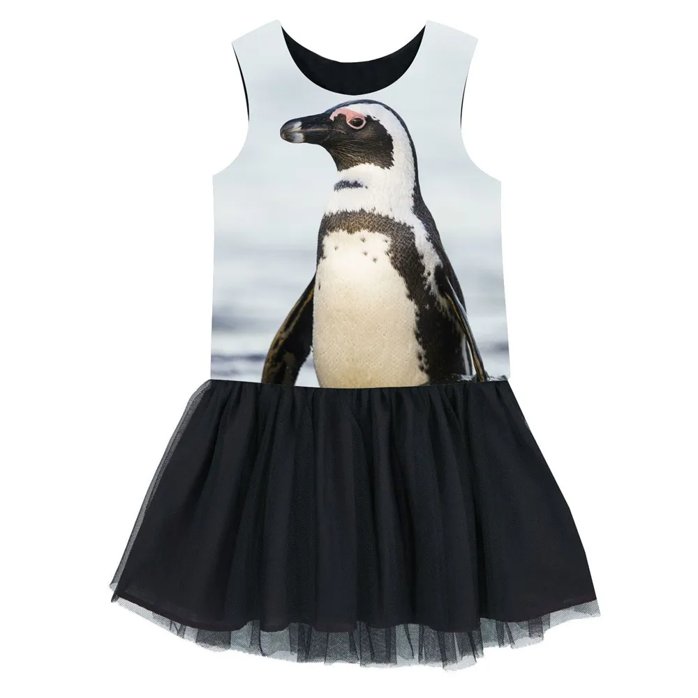 girls dress fashion penguin printing New summer Children kids Dress