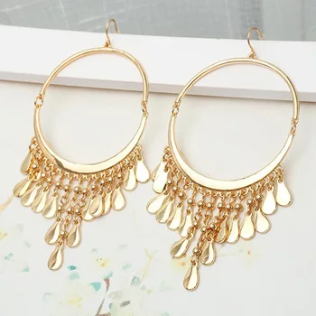 

2020 Trendy Statement Jewelry Brand Teardrop Metal Tassel Drop Earring For Women Bohemian Wedding Dangle Earrings Bijoux