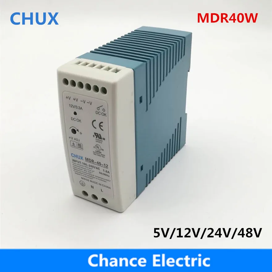 

CHUX MDR 40W Switching Power Supply 5v 12v 15v 24v Din Rail type For Industry LED Power Supplies MDR-40W