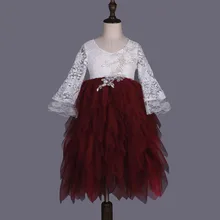 Платья с длинными рукавами для девочек кружевное многослойное Тюлевое газовое длинное вечернее платье принцессы детская одежда